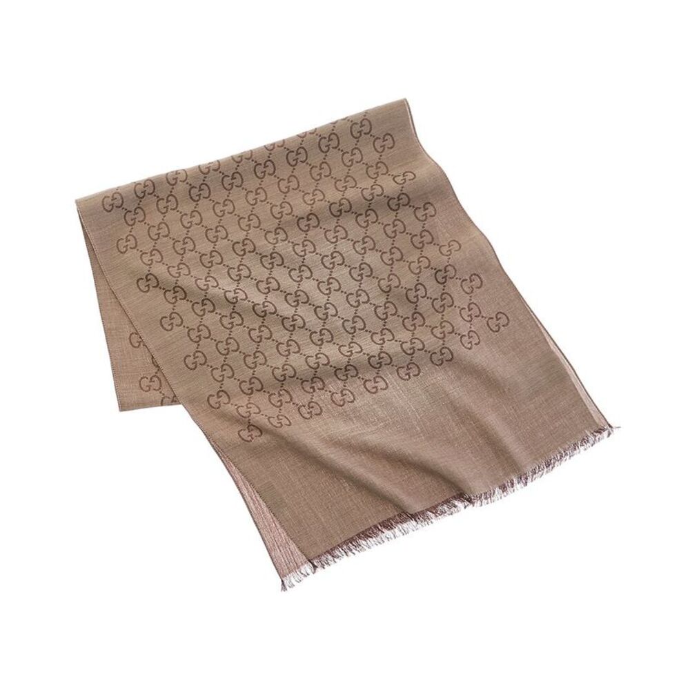 Gucci Logo Small Jacquard Wool & Silk-Blend Scarf, Brown - Picture 2 of 3